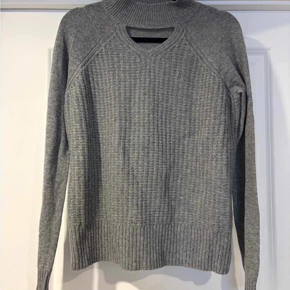 Women's Gray Crewneck Knit Sweater with Neck Cutout